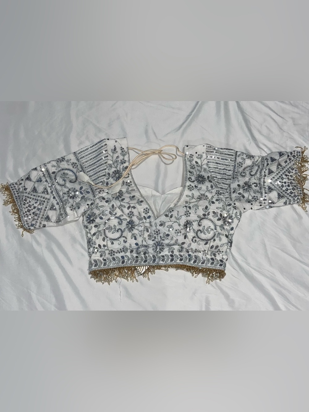 White Silver Embellished Bridal Georgette Net Lehenga Set - Picture 8 of 11